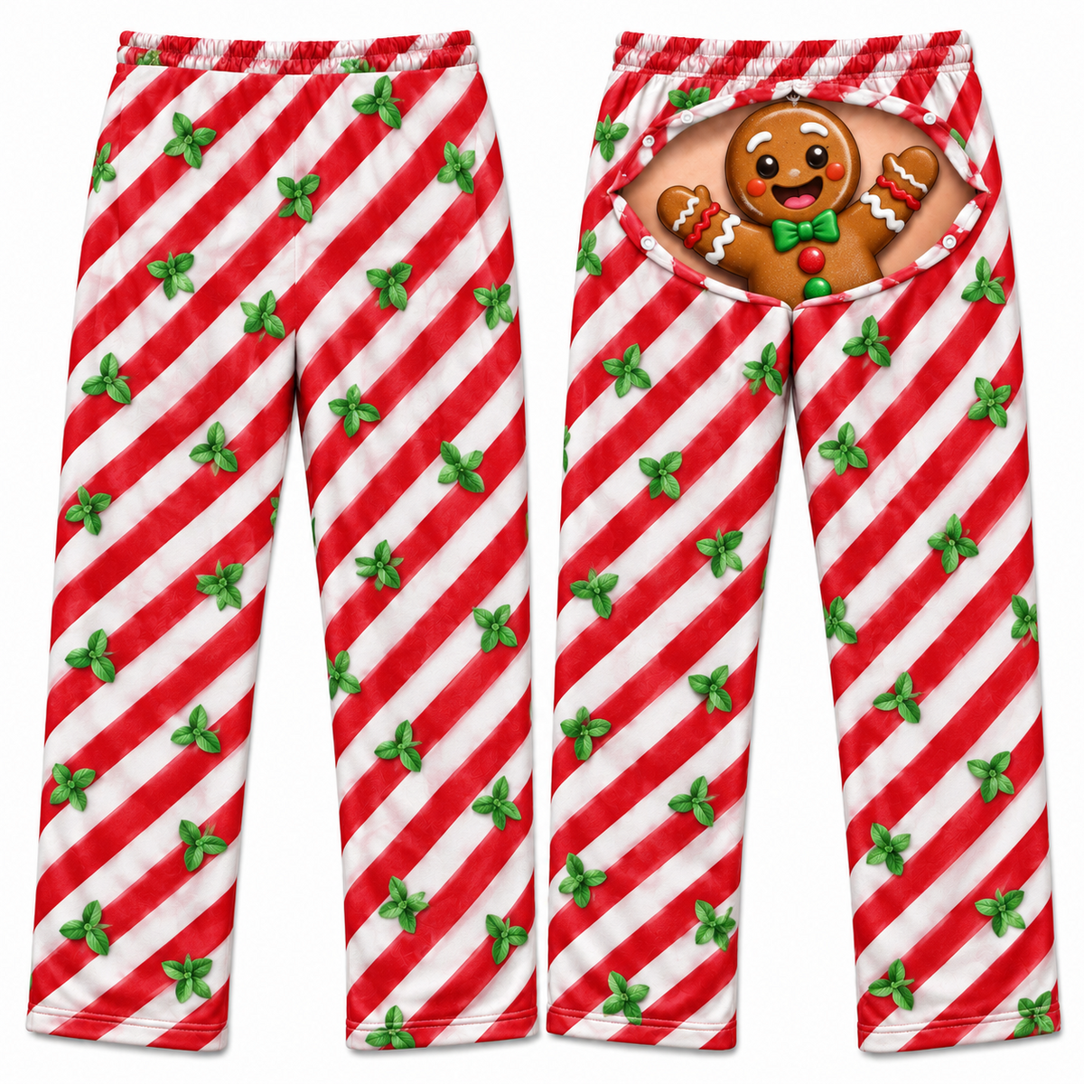 Funny Christmas Pajama Pants with Butt Flap Graphic Print