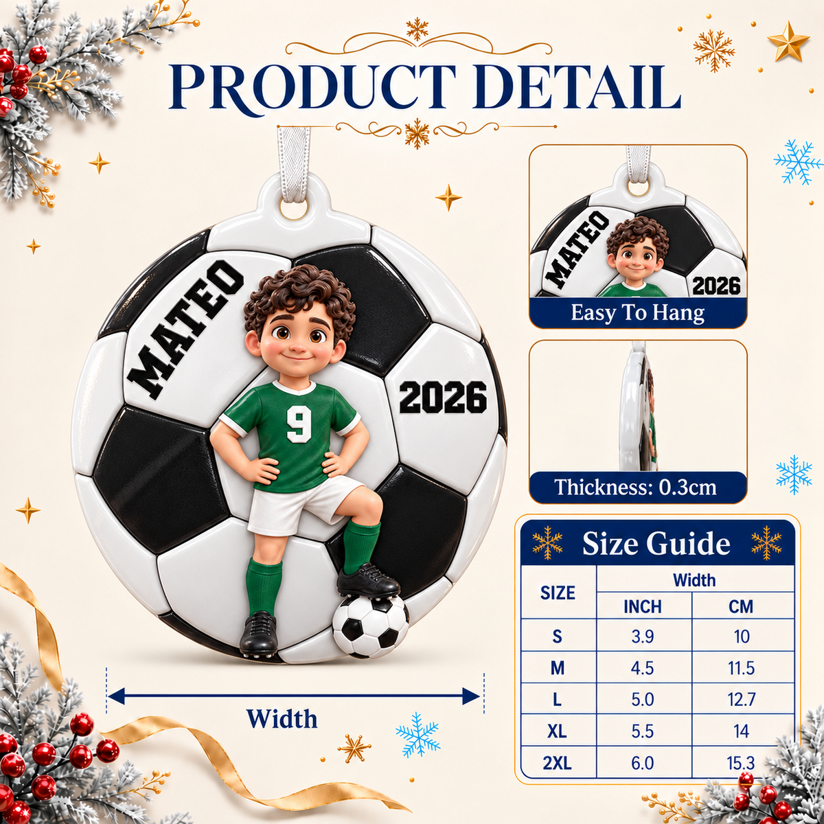 Soccer Ball 2026 Black and White Sports Keepsake Hanging Bauble - 3D Relief Ornament
