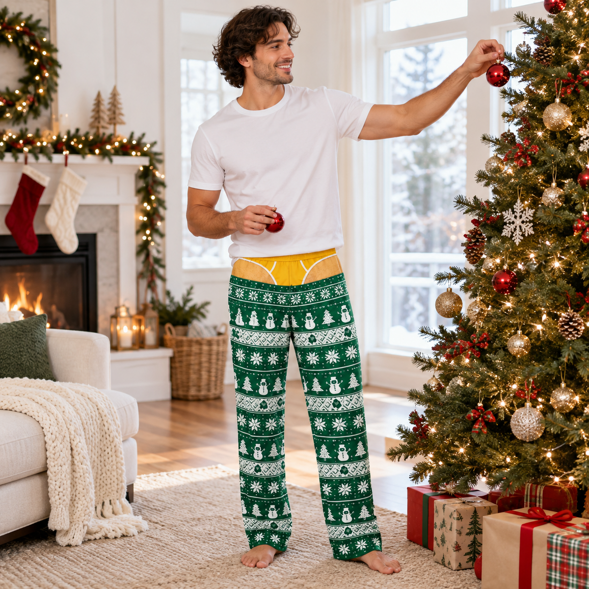 Christmas Pajama Pants with Faux Underwear Gag Print Lounge Bottoms