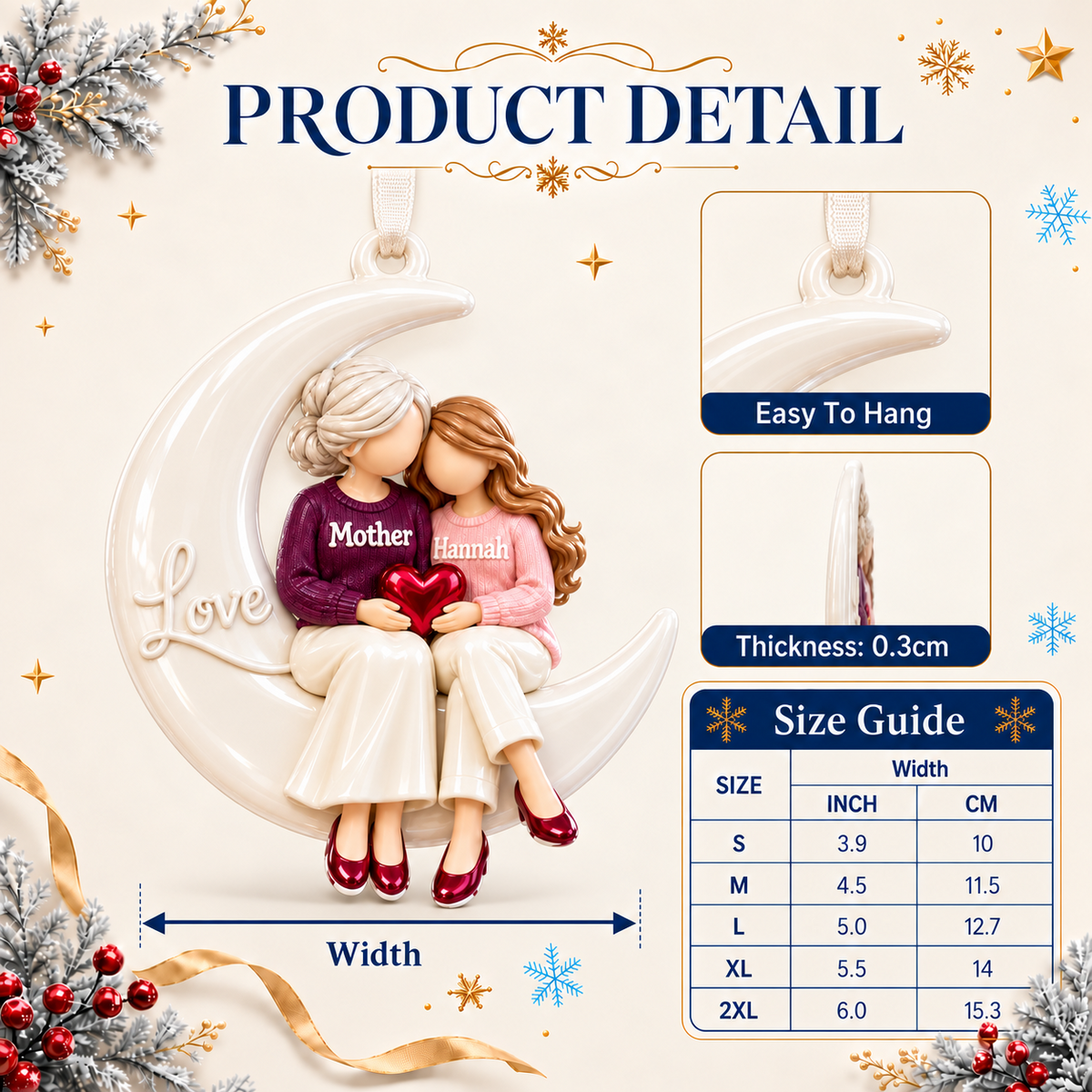 Mother and Daughter Crescent Moon Hanging Figurine - 3D Relief Ornament