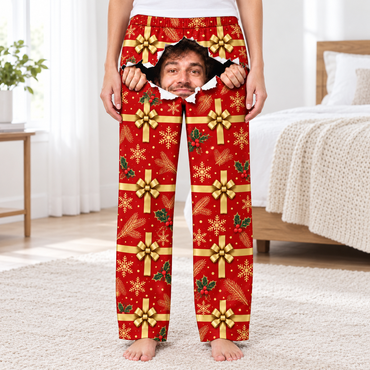 Christmas Wrapping Paper Pajama Pants Novelty Holiday Lounge Bottoms
