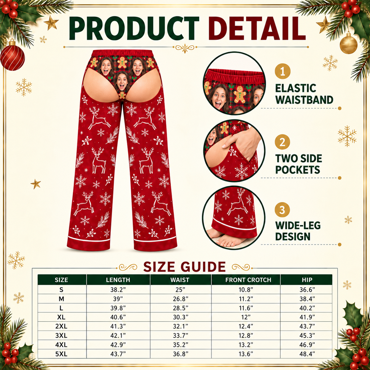 Mens Novelty Christmas Pajama Pants Red Reindeer Gag Sleepwear