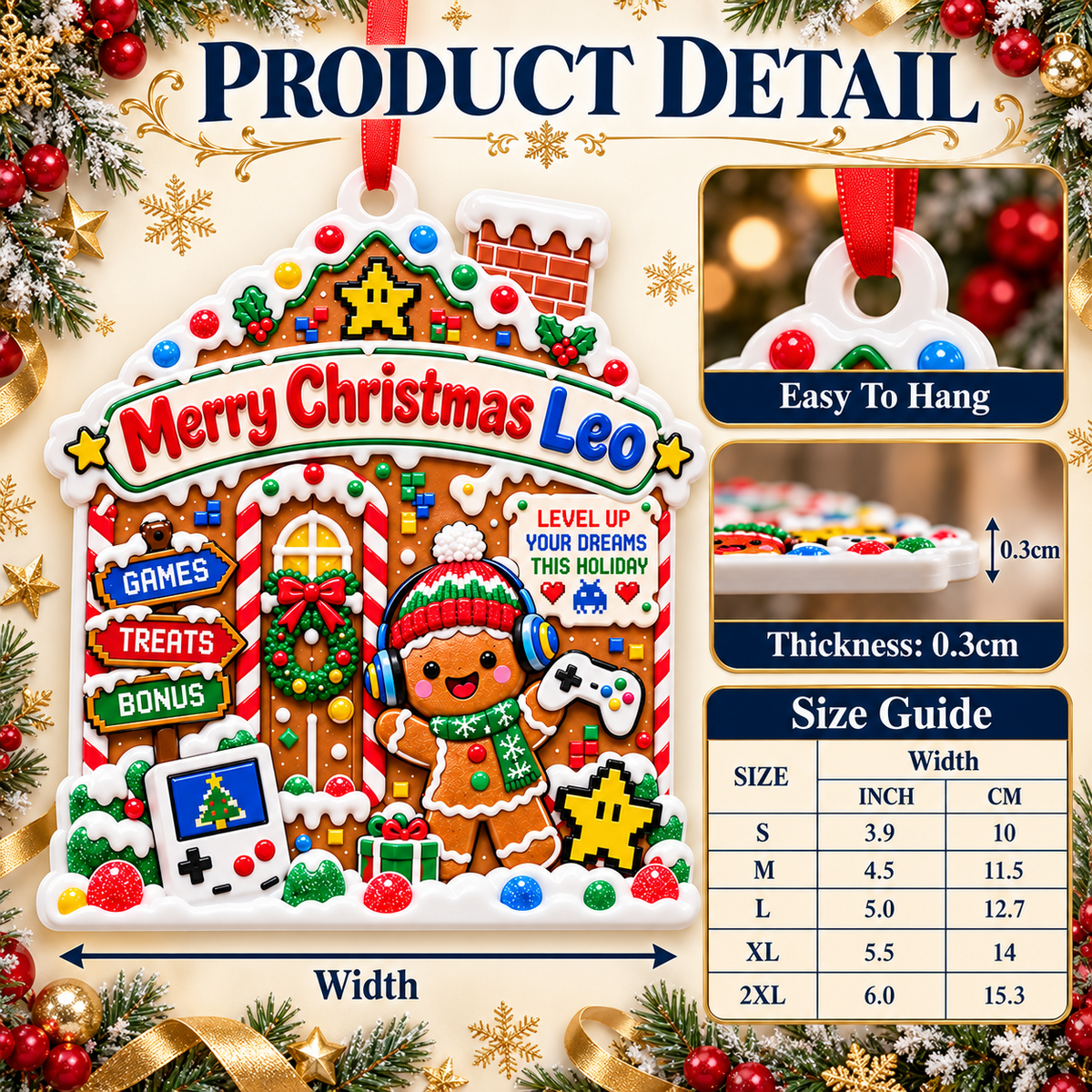 Gamer Gingerbread House Holiday Hanging Decoration - 3D Relief Ornament