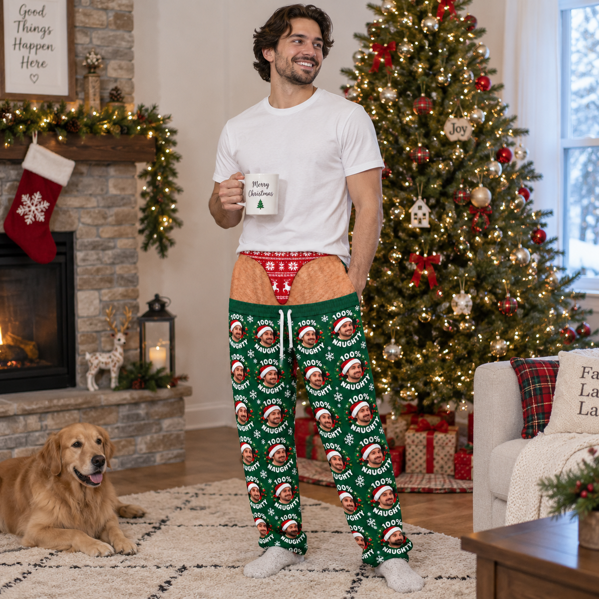 Christmas Pajama Pants Novelty Holiday Lounge Bottoms with Drawstring