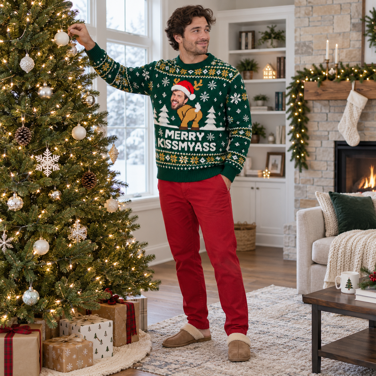 Christmas Sweater Merry Kissmyass Funny Ugly Holiday Pullover