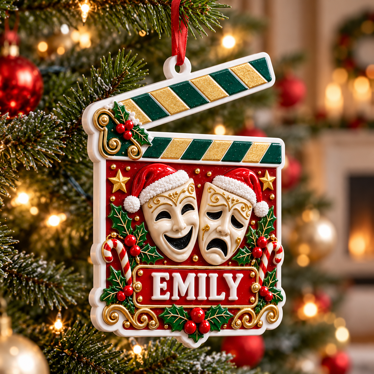 Drama Clapboard Theater Masks Christmas Tree Hanging Keepsake - 3D Relief Ornament