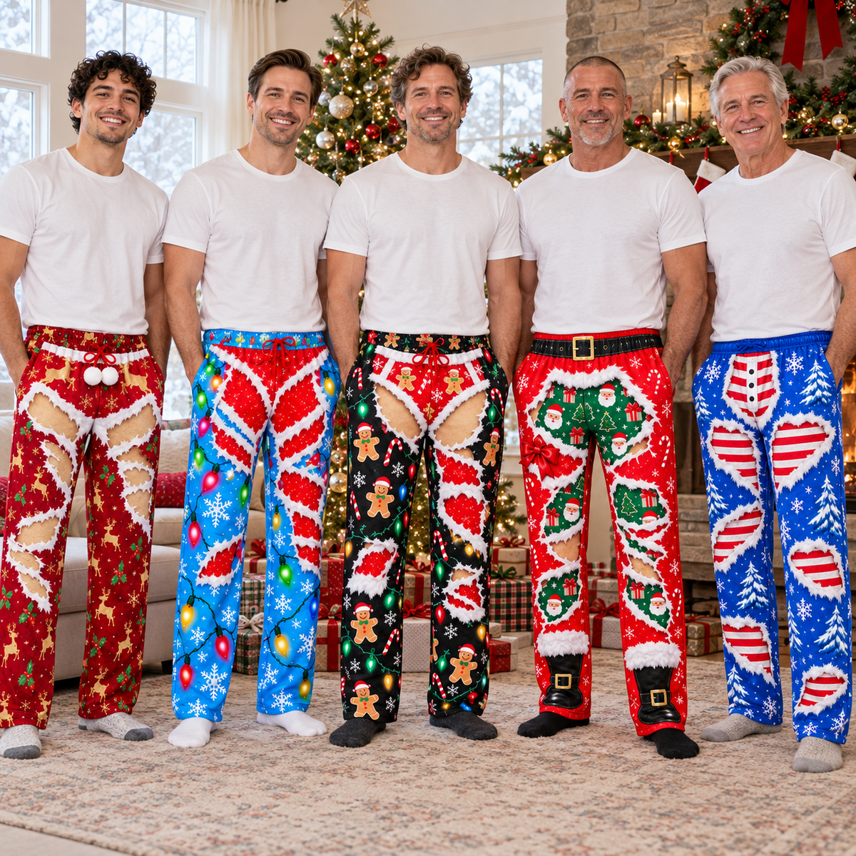 Funny Christmas Pajama Pants Novelty Ripped Graphic Lounge Bottoms