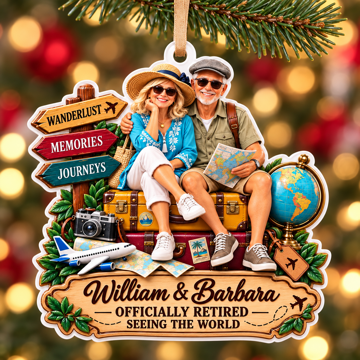 Retired Couple Traveling World Vacation Keepsake - 3D Relief Ornament