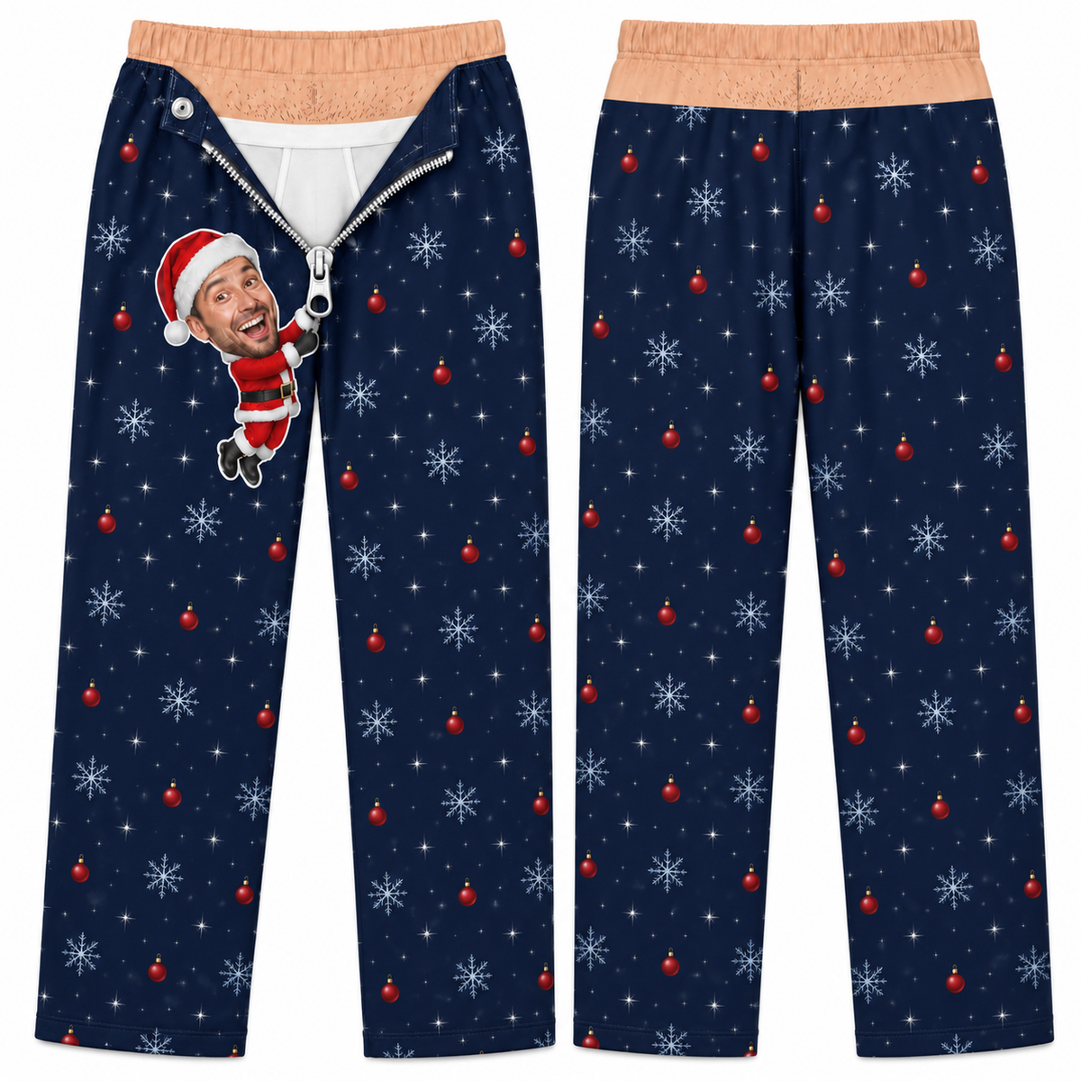 Mens Christmas Pajama Pants Novelty Zipper Print Holiday Loungewear