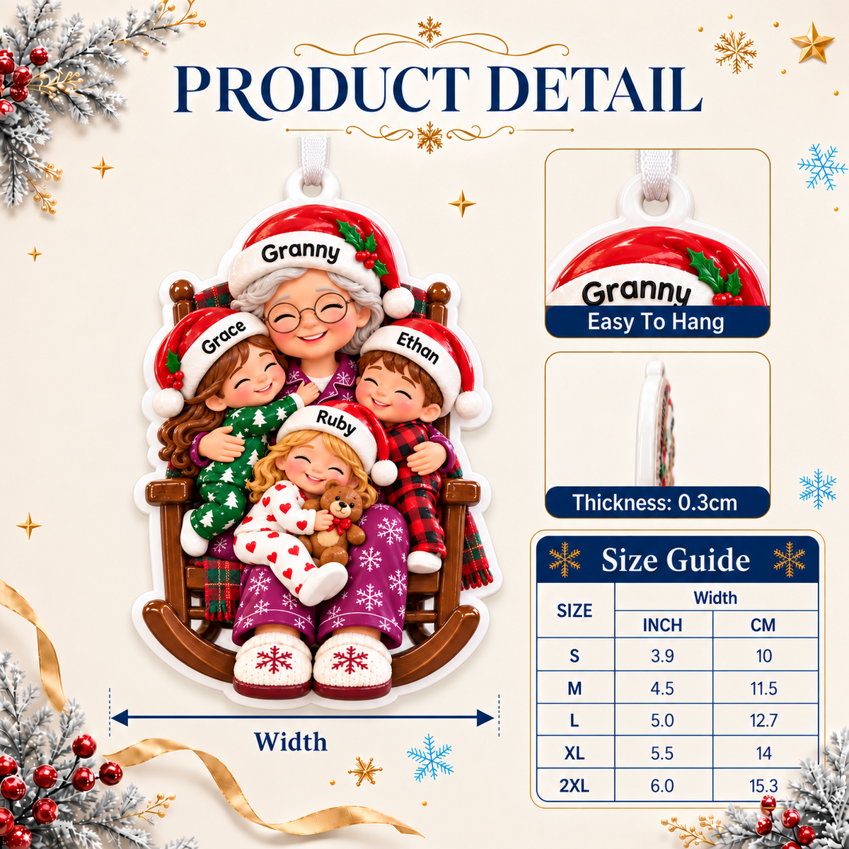 Grandmother with Grandchildren in Rocking Chair Holiday Keepsake - 3D Relief Ornament