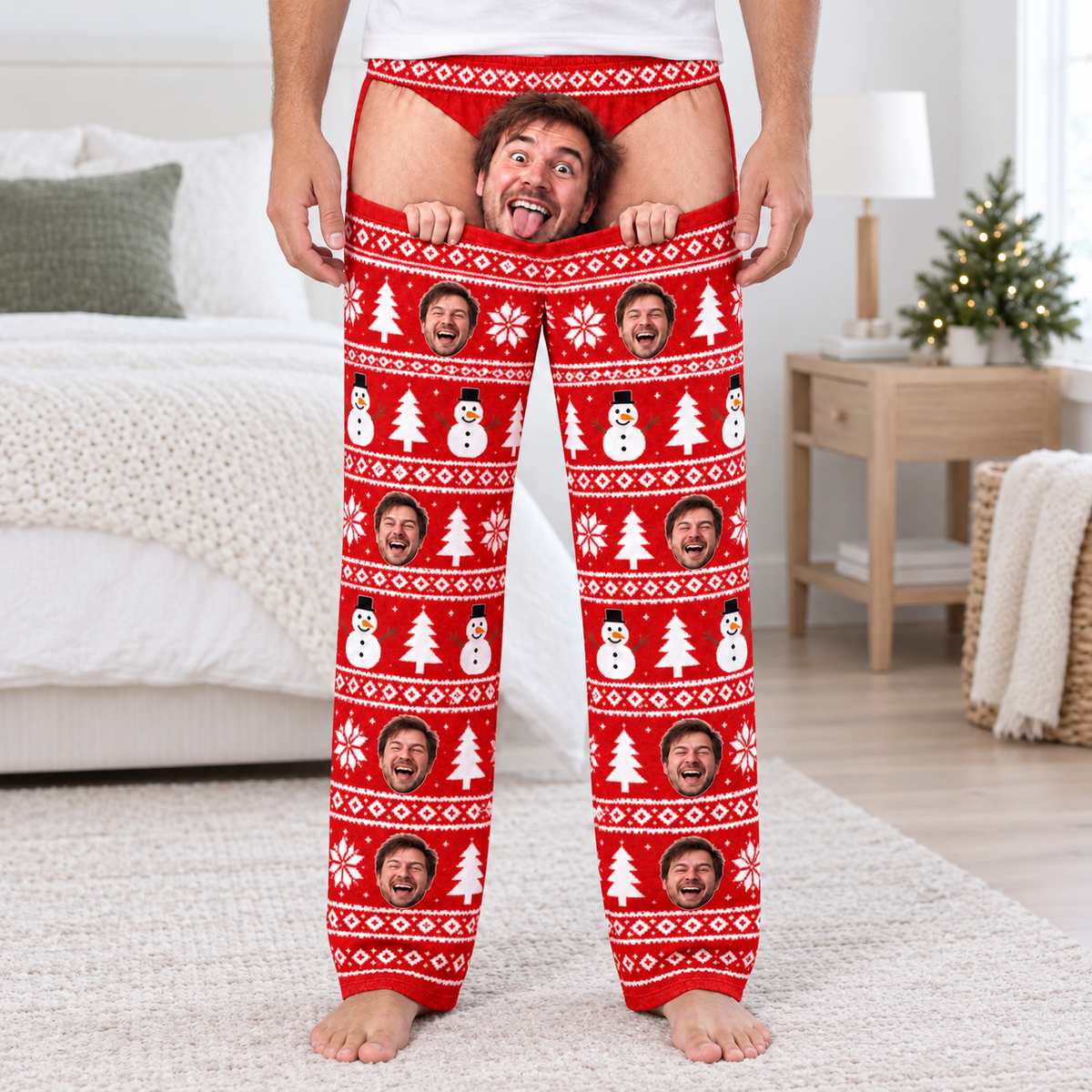 Mens Christmas Pajama Pants Fair Isle Holiday Print Lounge Bottoms