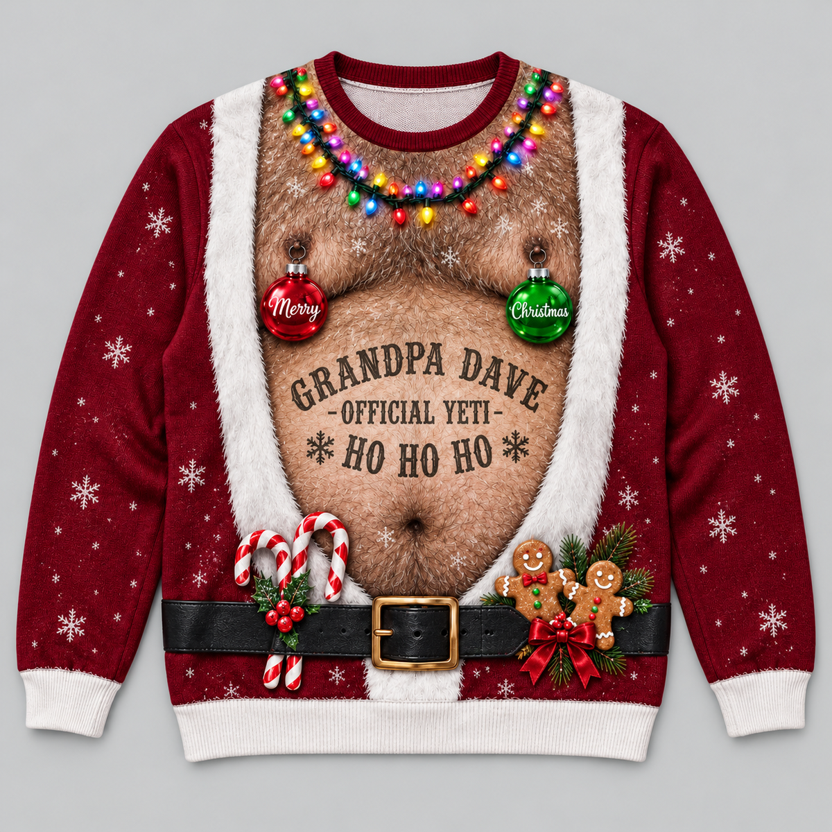 Funny Christmas Sweatshirt Hairy Chest Graphic Long Sleeve Crewneck