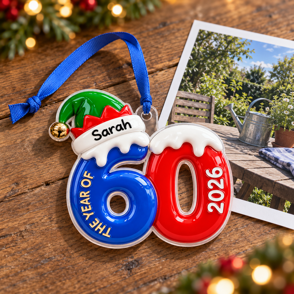 Milestone Birthday Number 60 Elf Hat Acrylic Hanging Keepsake - 3D Relief Ornament