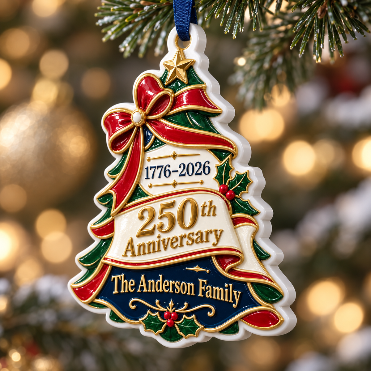 America 250th Anniversary 1776-2026 Christmas Tree Holiday Keepsake - 3D Relief Ornament