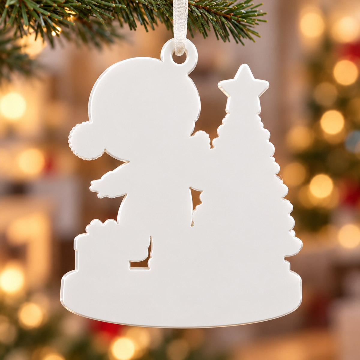 Baby Boy First Christmas Tree Scene Polyresin Figurine Keepsake - 3D Relief Ornament
