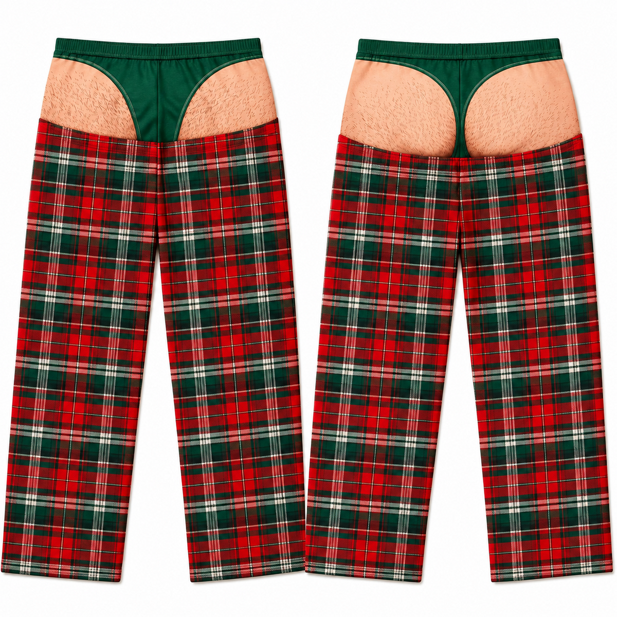 Men's Novelty Plaid Pajama Pants with Fake Sagging Briefs Print