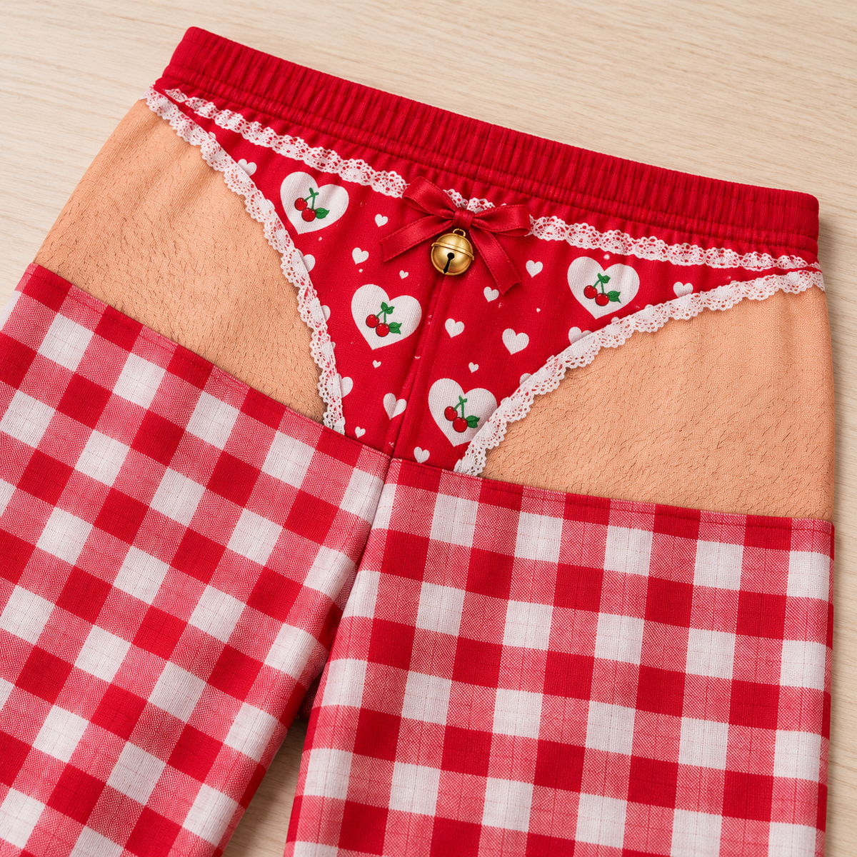 Plaid Pajama Pants with Faux Underwear Print Holiday Lounge Bottoms