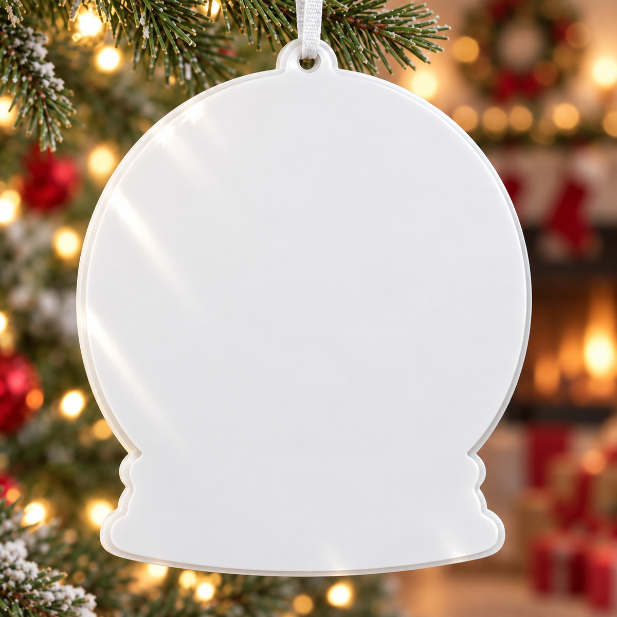 Christmas Tree and Gingerbread Man Tic Tac Toe Snow Globe Hanging Decor - 3D Relief Ornament
