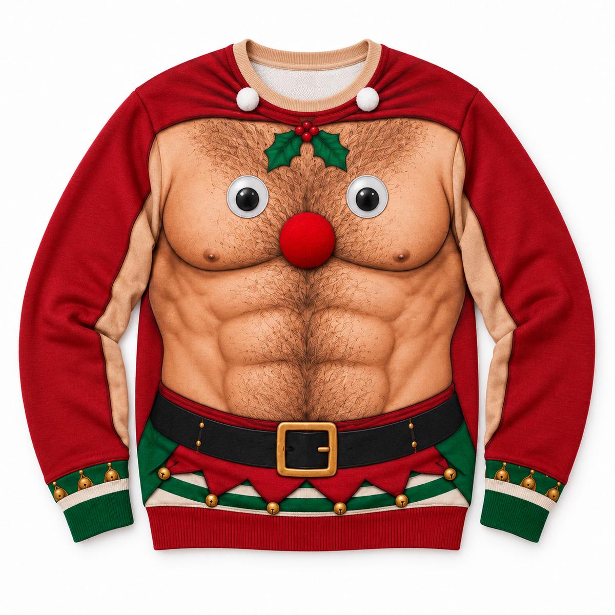 Funny Christmas Sweatshirt Hairy Chest Muscle Reindeer Crewneck
