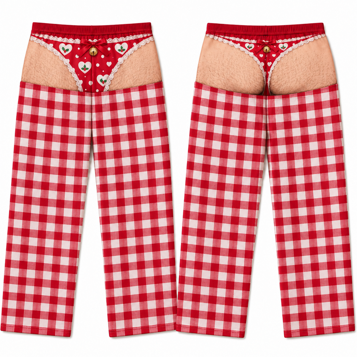 Plaid Pajama Pants with Faux Underwear Print Holiday Lounge Bottoms