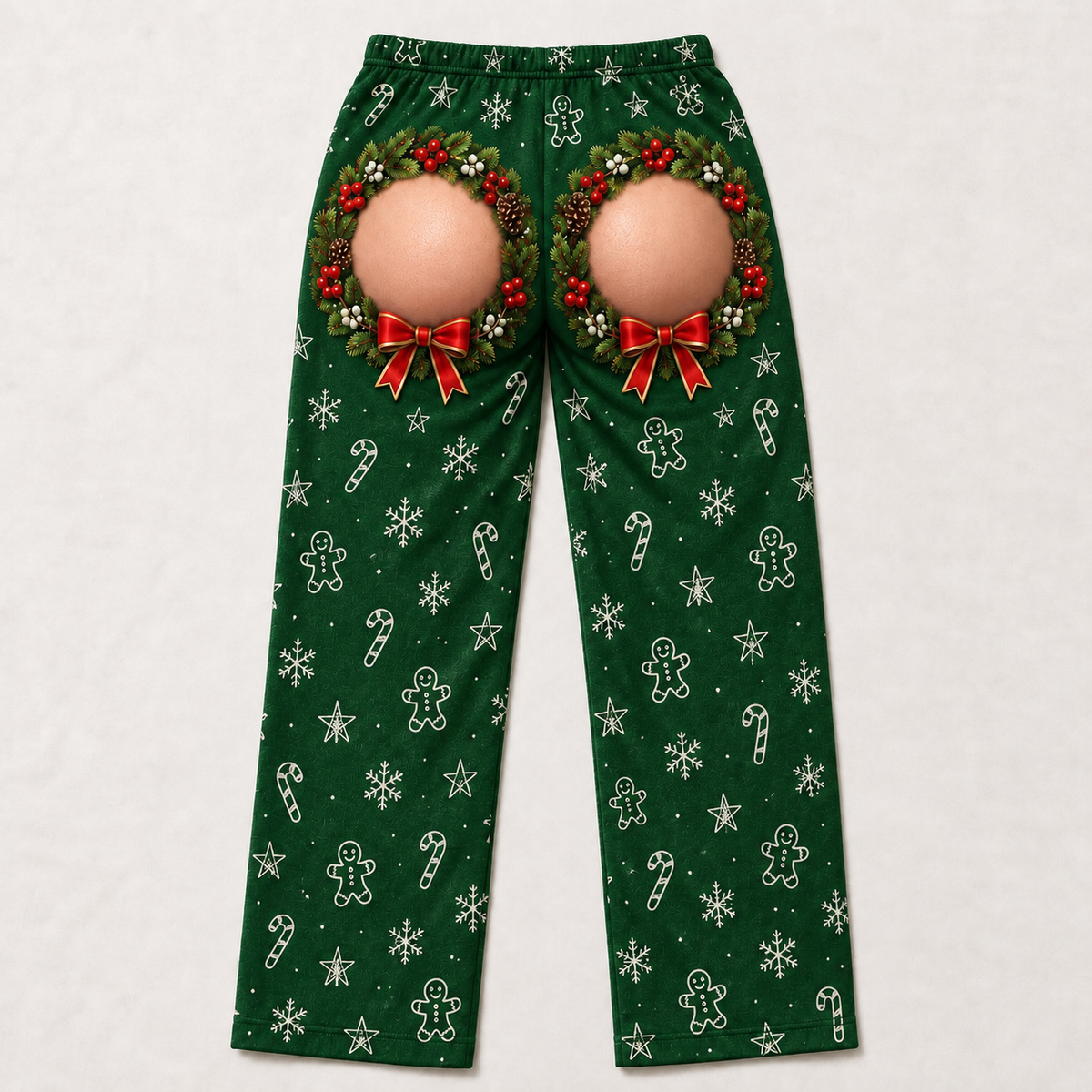 Novelty Christmas Pajama Pants Holiday Wreath Gag Print Lounge Bottoms