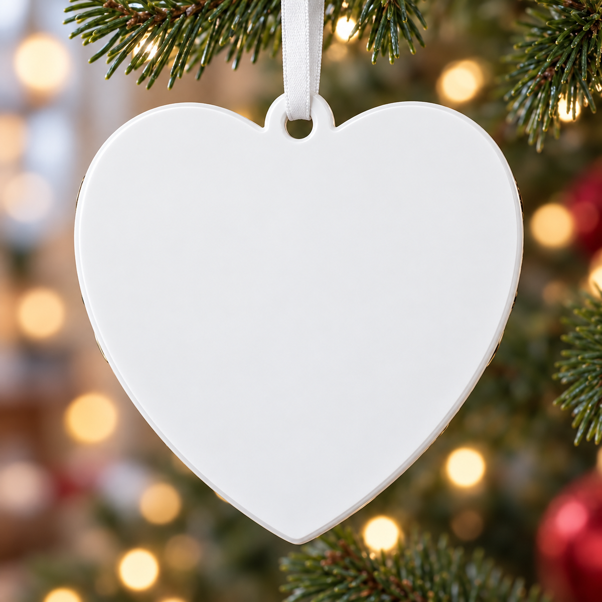 Heart Wedding Keepsake with Rings and Bells for Christmas Tree Decor - 3D Relief Ornament
