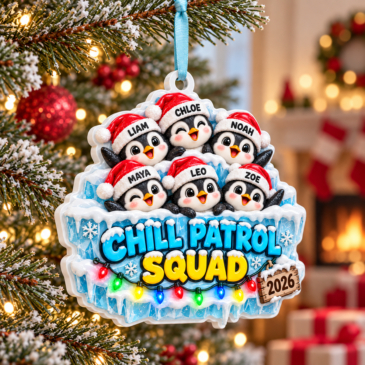 Winter Penguin Family Chill Patrol Squad Hanging Acrylic Holiday Decor - 3D Relief Ornament
