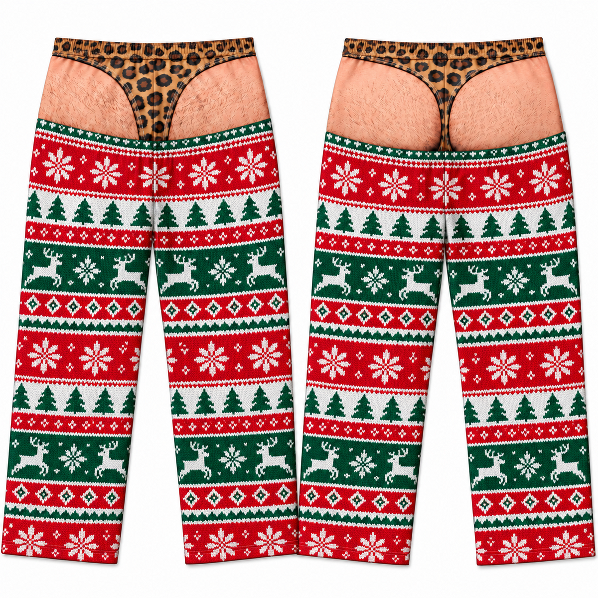 Mens Funny Christmas Pajama Pants Novelty Leopard Thong Gag Sleepwear