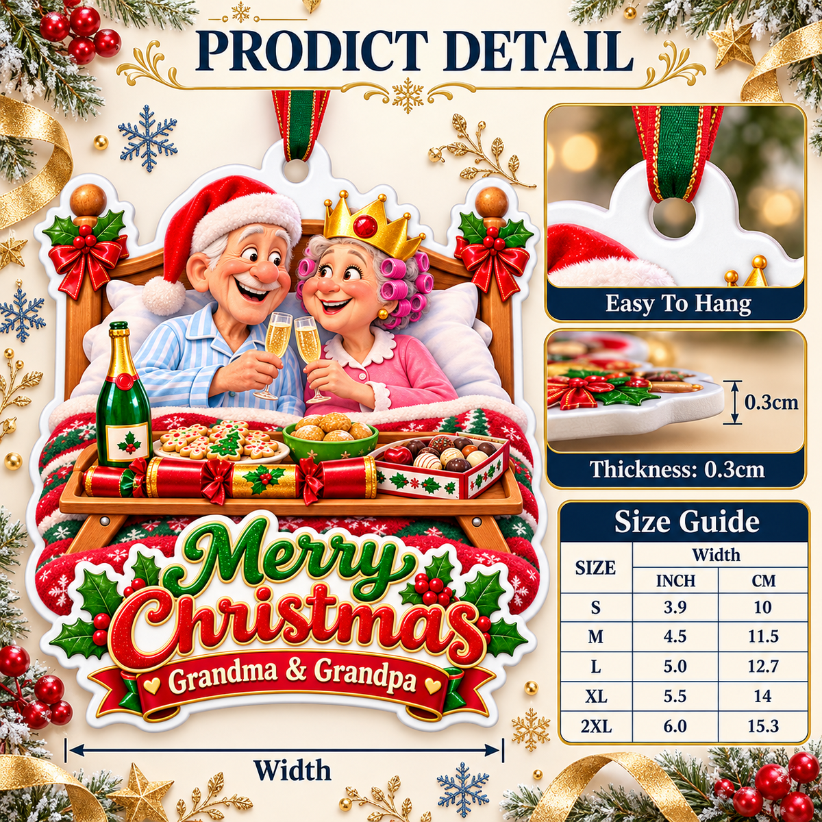 Grandma And Grandpa Breakfast In Bed Merry Christmas Holiday Keepsake - 3D Relief Ornament