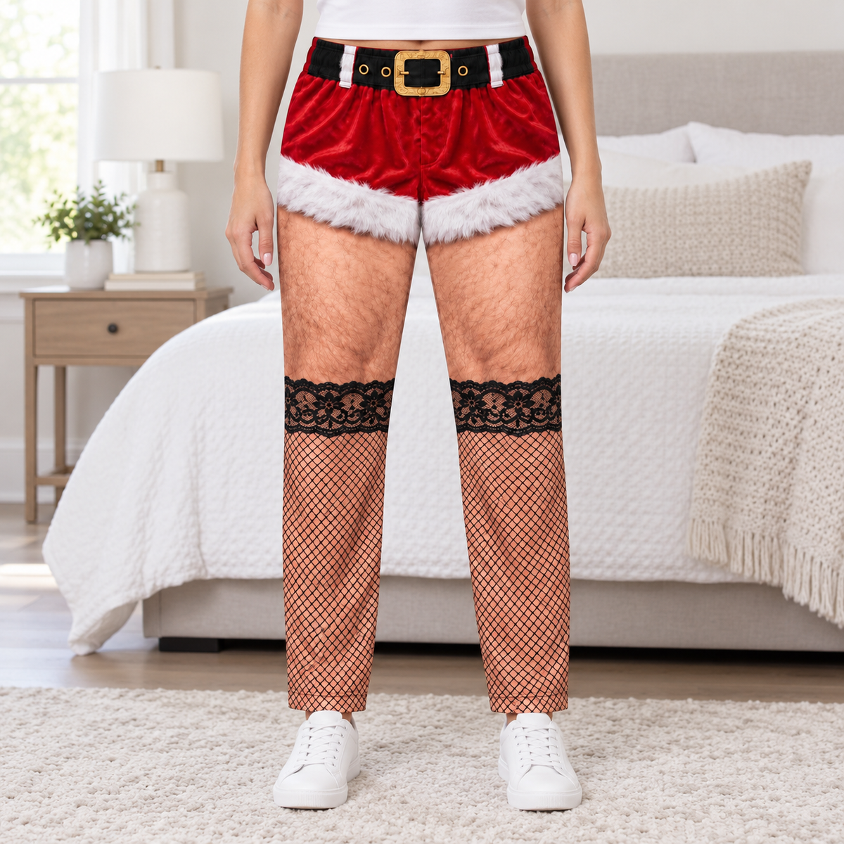 Mens Novelty Christmas Pajama Pants Printed Hairy Leg Loungewear