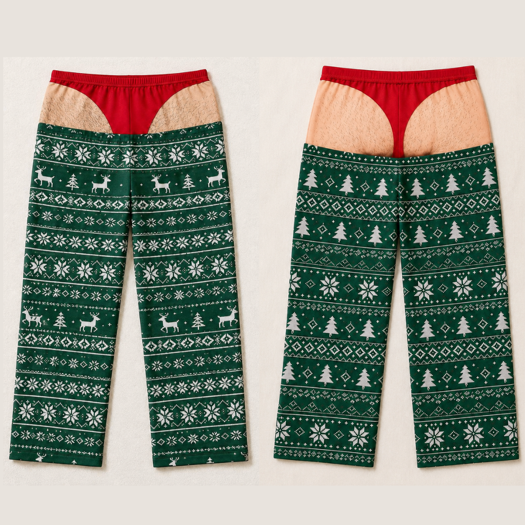 Men's Christmas Pajama Pants, Gag Underwear Print Holiday Loungewear