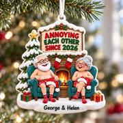 Christmas Couple Fireplace Holiday Tree Hanging Keepsake Decor - 3D Relief Ornament