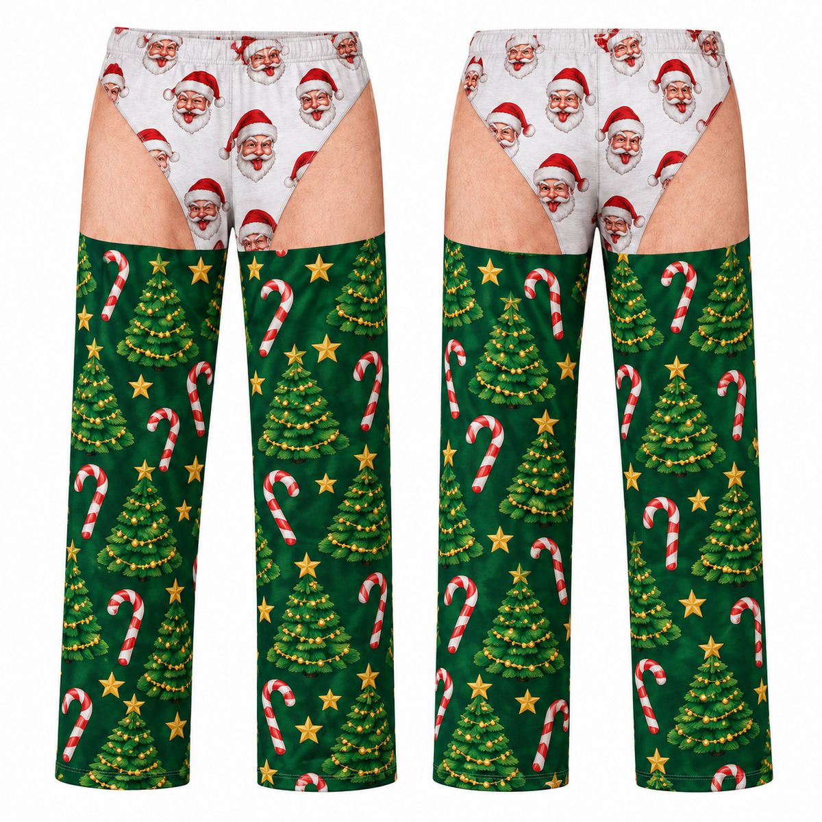 Mens Christmas Gag Pajama Pants Novelty Cutout Illusion Sleepwear