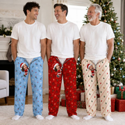 Mens Christmas Pajama Pants Novelty Zipper Print Holiday Loungewear