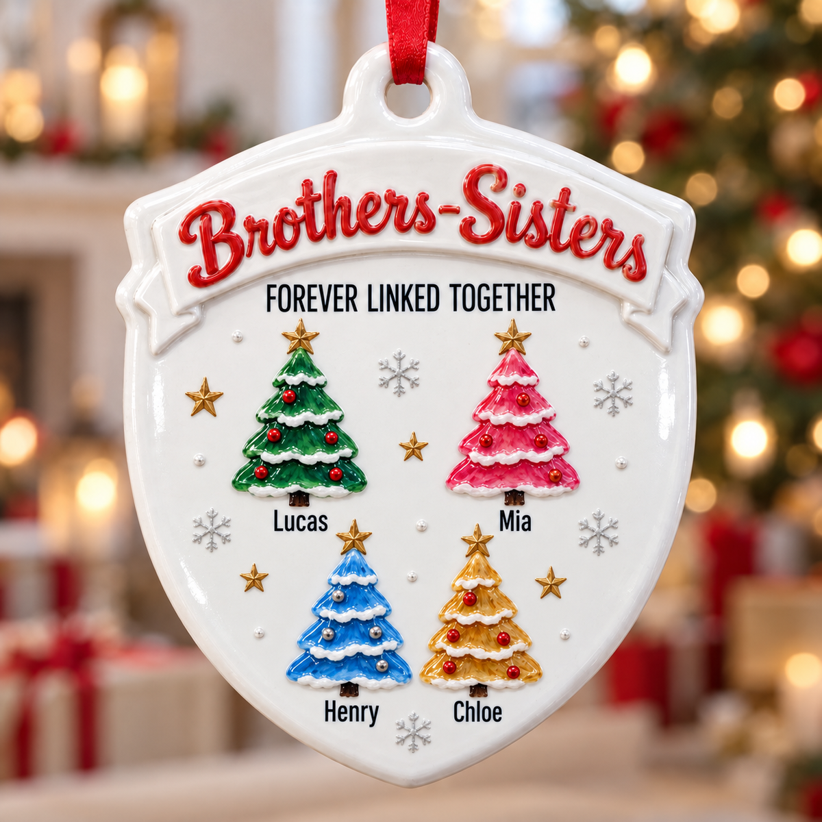 Shield Hanging Keepsake Brothers And Sisters Christmas Trees - 3D Relief Ornament