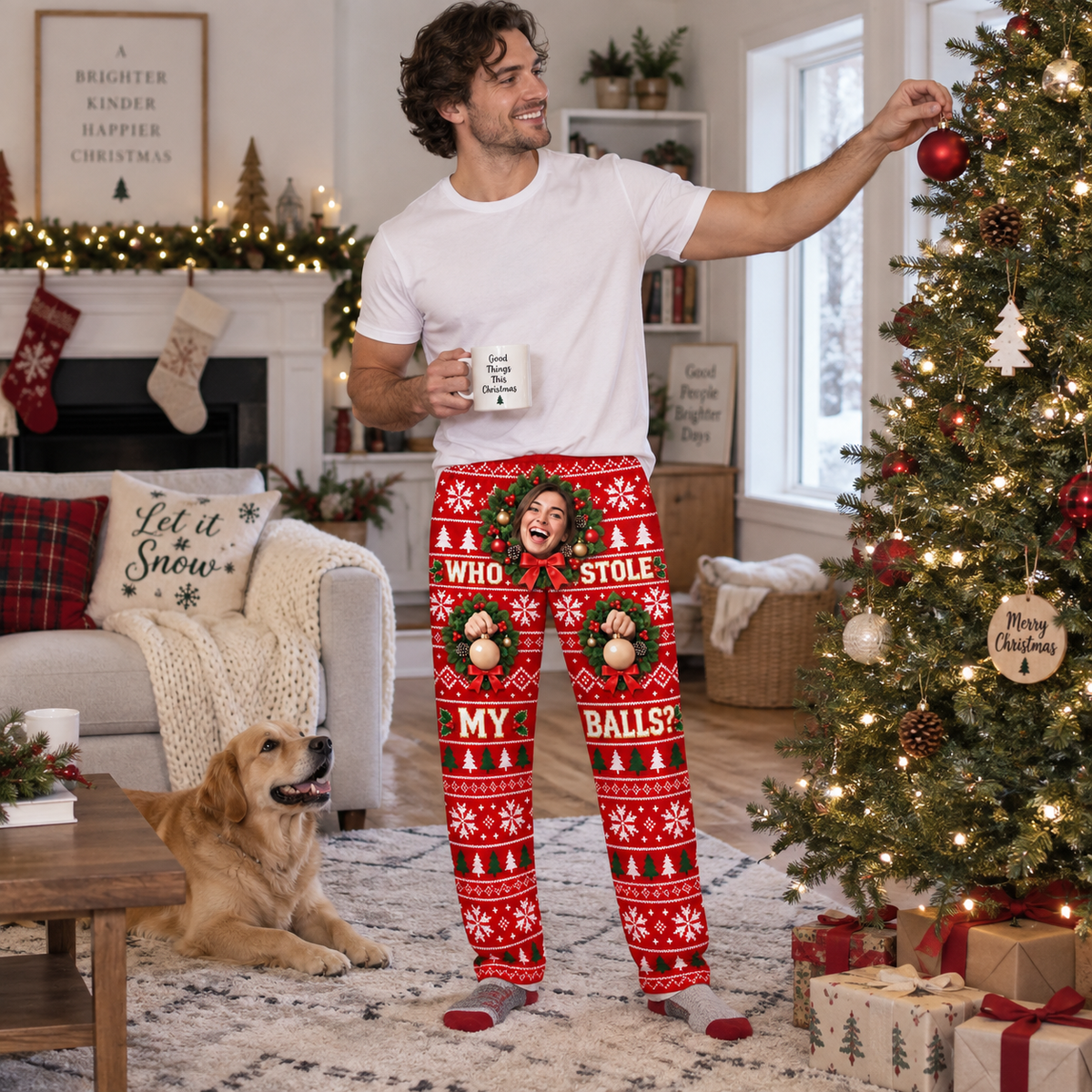 Christmas Pajama Pants Mens Novelty Printed Holiday Lounge Trousers