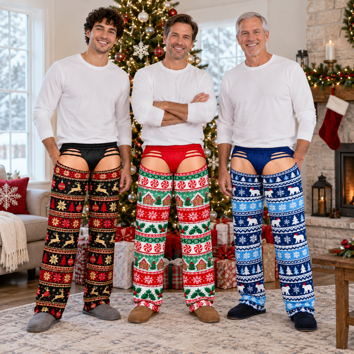 Mens Christmas Chaps Pajama Pants Novelty Holiday Lounge Bottoms