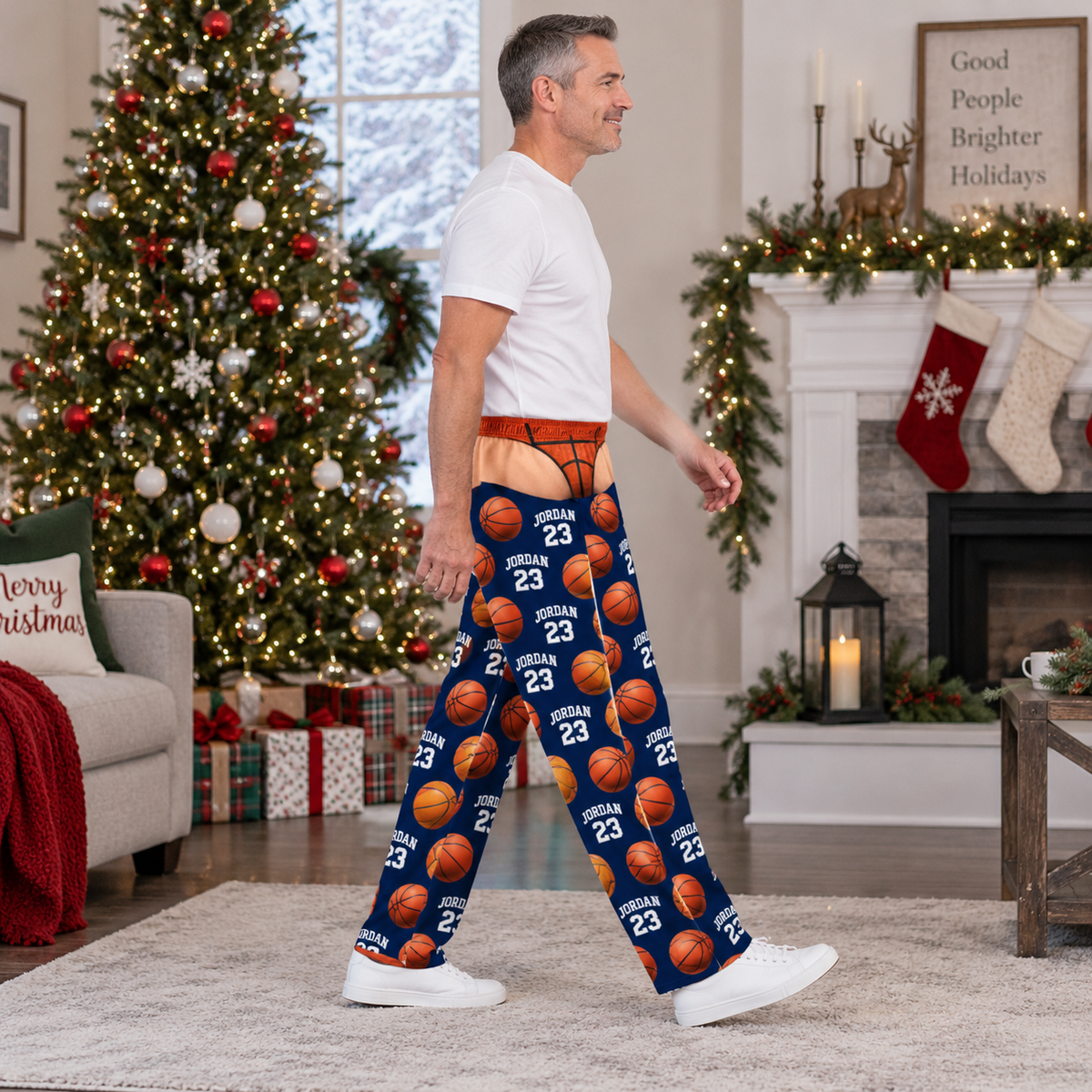 Novelty Pajama Pants Sports Ball Graphic Print Blue Loungewear