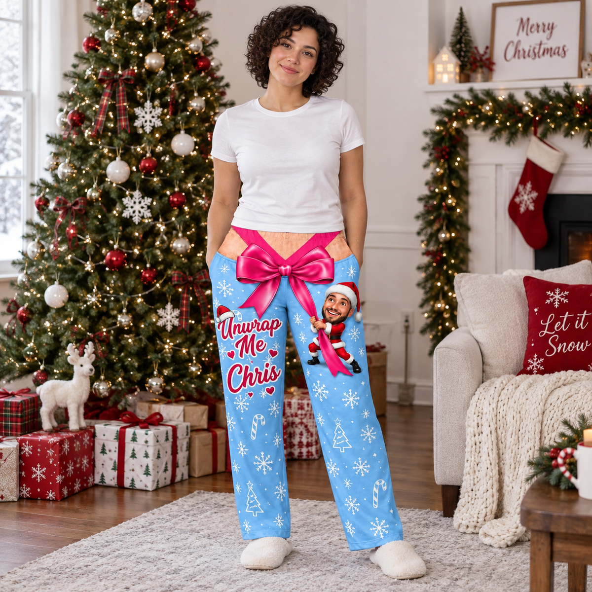 Christmas Pajama Pants Novelty Bow Graphic Holiday Loungewear