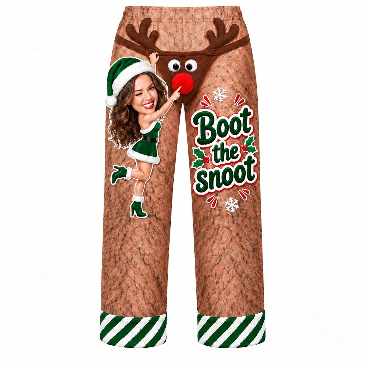 Pajama Pants Christmas Reindeer Hairy Leg Graphic Holiday Loungewear