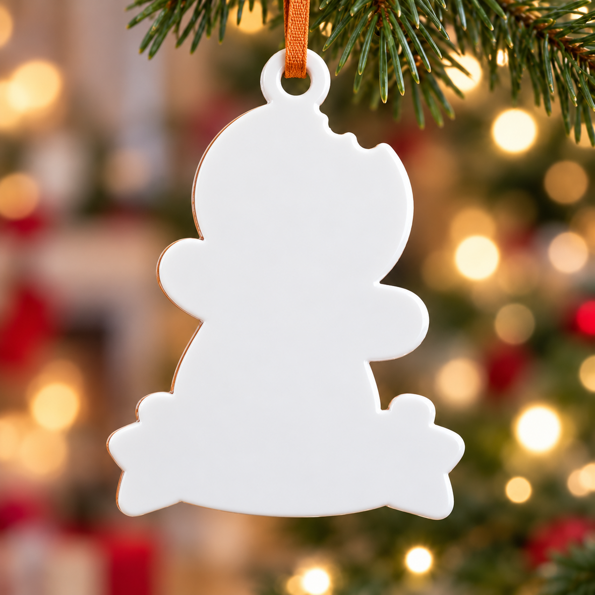 Bitten Gingerbread Cookie Banner White Ceramic Holiday Tree Decor - 3D Relief Ornament