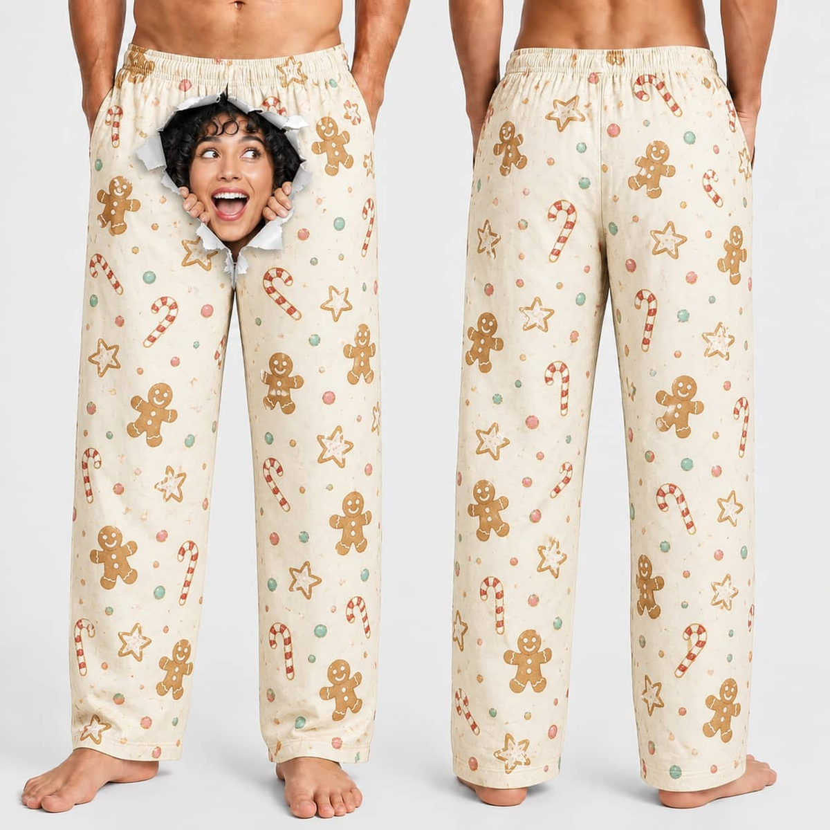 Men's Pajama Pants Green Christmas Holly Pattern Lounge Bottoms