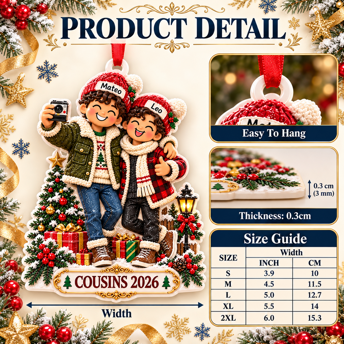 Two Boys Taking Selfie Christmas Tree Plaque Holiday Keepsake - 3D Relief Ornament