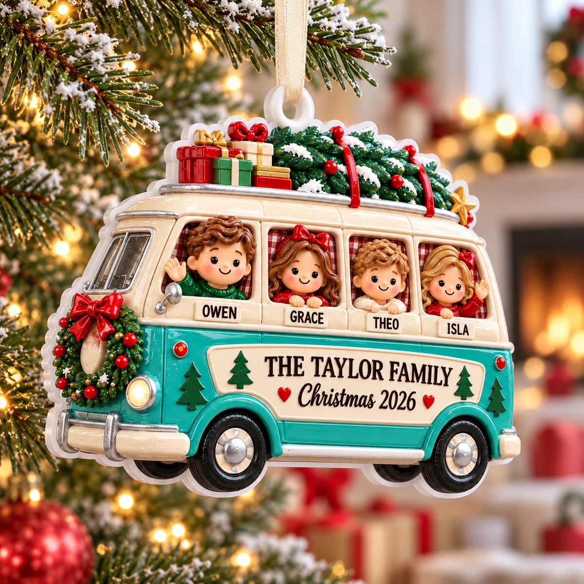 Family Road Trip Camper Van Holiday Hanging Keepsake - 3D Relief Ornament