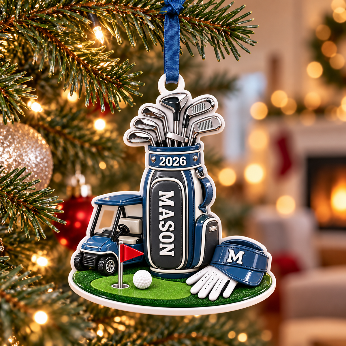 Golf Cart Bag and Clubs Holiday Tree Hanging Decoration - 3D Relief Ornament