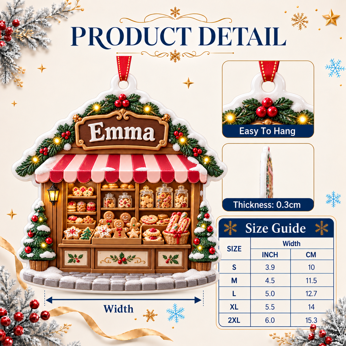 Christmas Bakery Shop Stall Holiday Tree Hanging Decoration - 3D Relief Ornament
