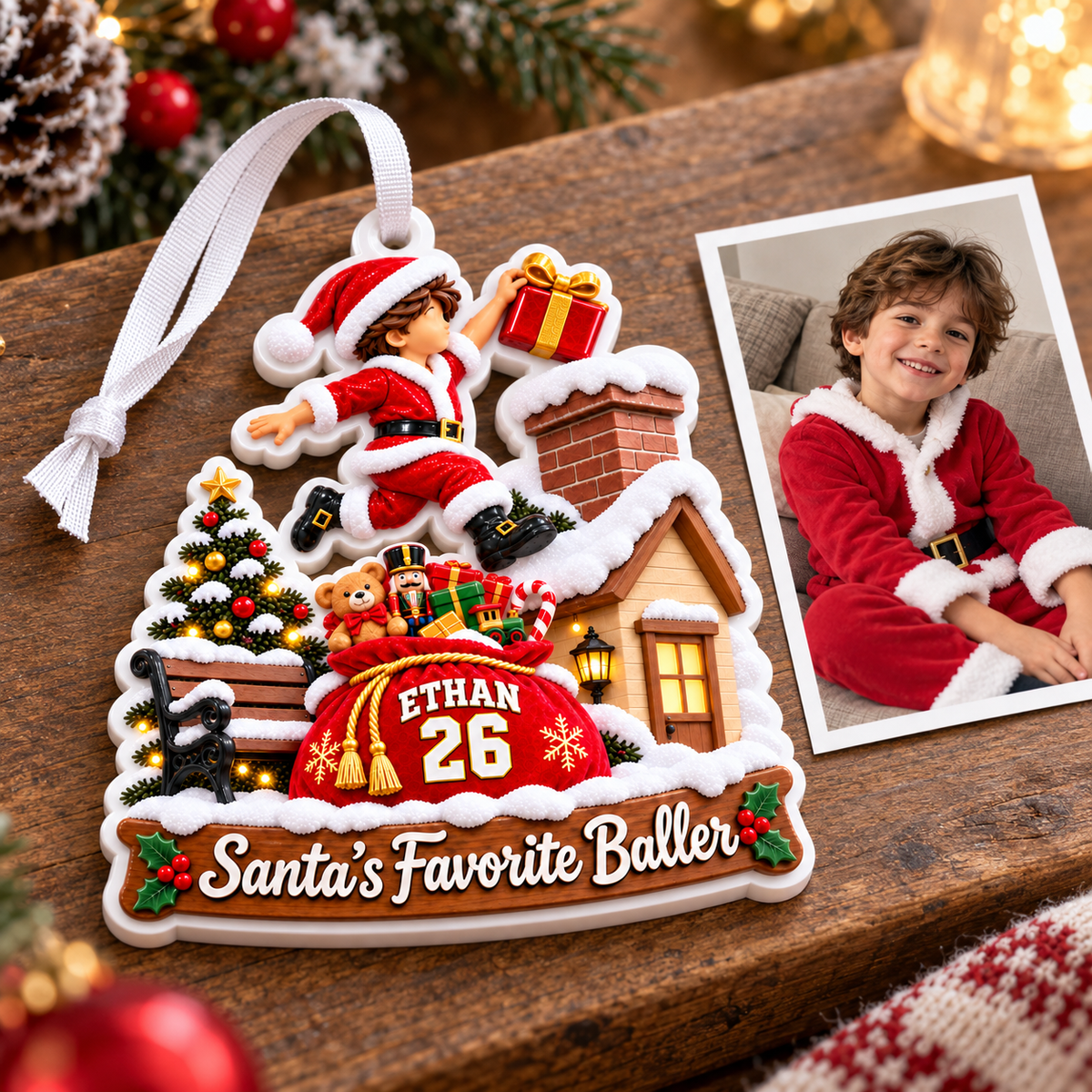 Santa's Favorite Baller Chimney Scene Acrylic Holiday Keepsake - 3D Relief Ornament