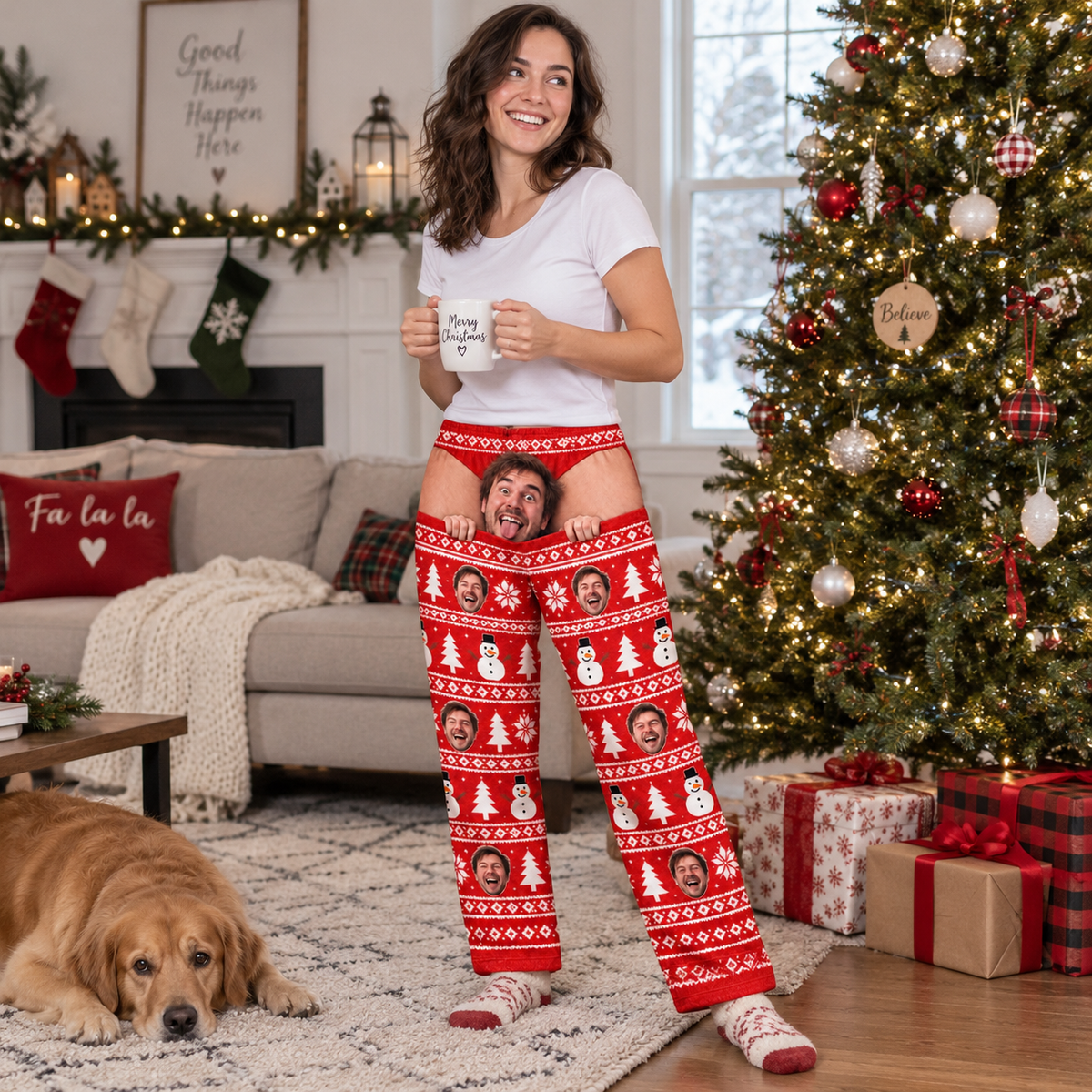 Mens Christmas Pajama Pants Fair Isle Holiday Print Lounge Bottoms