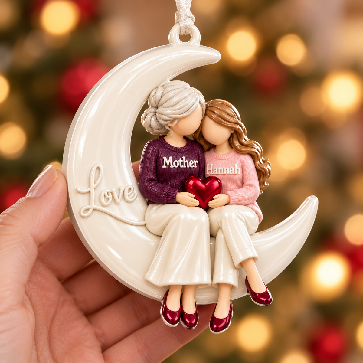 Mother and Daughter Crescent Moon Hanging Figurine - 3D Relief Ornament