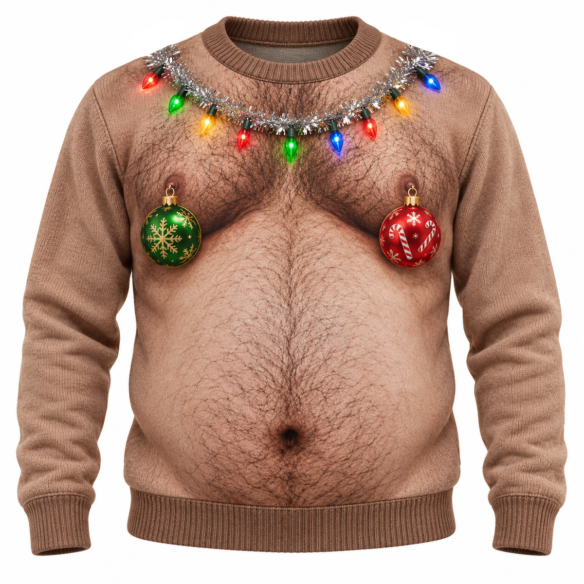 Hairy Chest Christmas Sweatshirt Funny Holiday Garland Tan Pullover